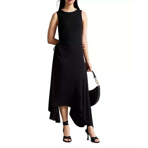Ted Baker Dresses & Skirts - Ted Baker Giulia Black Ruched Asymmetrical Hem Midi Dress Size 2 Small